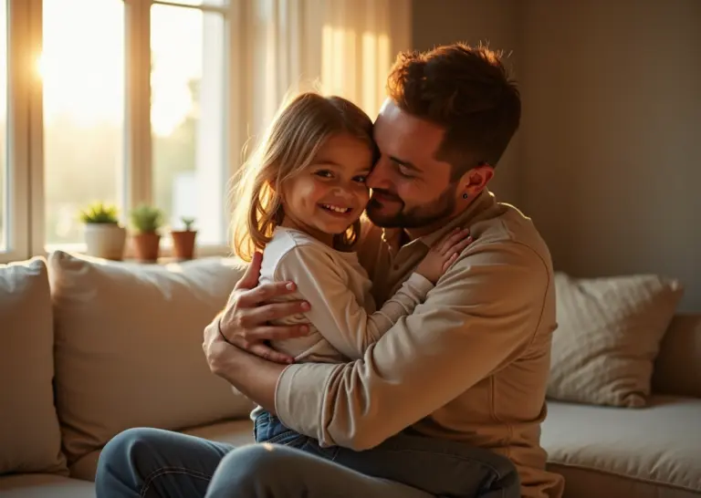 Теплый и доверительный момент между отцом и дочерью в домашней обстановке