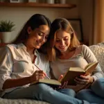 Счастливая пара в домашней обстановке, занимающаяся своими делами и уважающая личное пространство друг друга