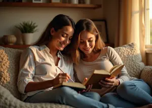 Счастливая пара в домашней обстановке, занимающаяся своими делами и уважающая личное пространство друг друга